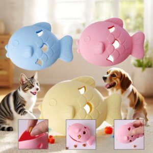 Cat Chew Leak-Proof Feeding Toy Silicone Interactive Fish Educational Kitten Toy Bite Training Eat Play Fun Pet Supplies
