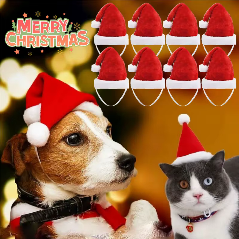 Christmas Pet Santa Hat Red Plush Soft Holiday Cap for Dogs and Cats Festive Party Costume Accessory Cute Photoshoot Decoration