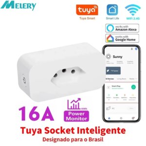 Melery Tuya Tuya 16A Brazil Socket WiFi Smart Life Plug Power Monitor APP Voice Remote Wireless Control by Google Home Alexa