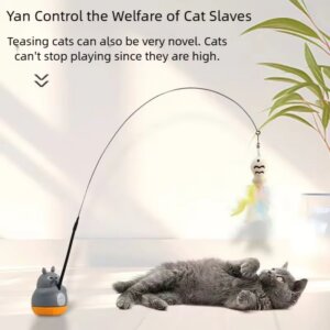 Funny Cat Stick Steel Wire Long Pole Feather Cute Cat Toy for Kitten Fishing Rotating Self - pleasure Relief Pet Toy Cat Teaser