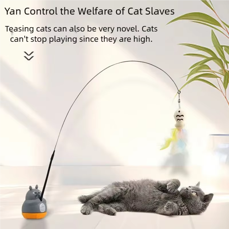 Funny Cat Stick Steel Wire Long Pole Feather Cute Cat Toy for Kitten Fishing Rotating Self - pleasure Relief Pet Toy Cat Teaser