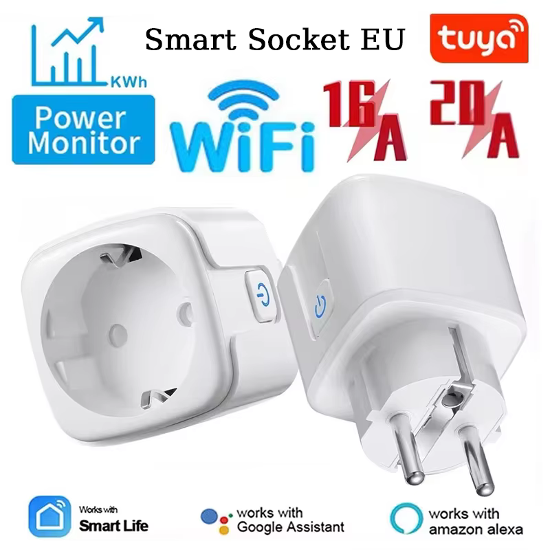 EU 16A/20A With Power Monitor Smart Plug WiFi Socket Timing Function Tuya Smart Life APP Control Works With Alexa Google Home
