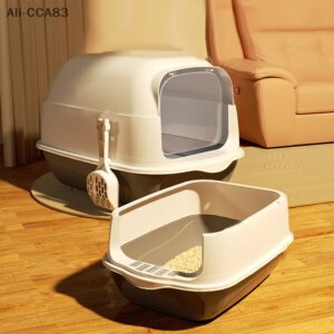 Large PP Cat Litter Box Fully Enclosed Odor Control Cat Toilet Easy-to-Clean Litter Pan Anti-Tracking Pet Supplies