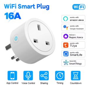 WiFi Smart Plug 16A UK Socket with Energy Monitor Alexa Google Home App Control Timer Schedule Voice Remote for Electrical Plug