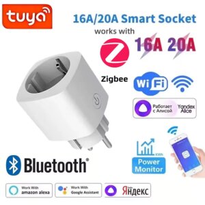 1PCS Zigbee 3.0 WiFi Smart Plug EU Socket Timer Adaptor Outlet 16A/20A Power Monitor APP Voice Control Tuya Alexa Google Alice
