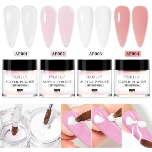 FOUR LILY Acrylic Powder 10g White Nude Pink Acrylic Nail Professional Polymer for French Nail Extension No Need Lamp Cure