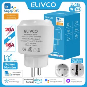 EWelink Smart WiFi Socket,16/20A Smart Plug,With Timing/Power Monitoring Function, Supports Google Home Alexa Voice Control