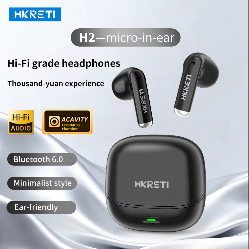 Newest Bluetooth V6.0 Wireless Earbuds HKRETI H2 TWS Headphones Low Latency Gaming Headset 12mm Driver AAC Audio