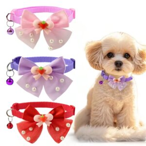 3pcs Adjustable Pet Bow Tie Collar with Bell Soft Cat Dog Necklace Fashion Decoration for Kittens Puppies Party Celebration