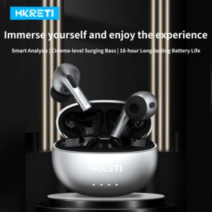 HKRETI H1 TWS Bluetooth 5.4 Earphones 13mm Large Driver HiFi Stereo Wireless Headphones AAC/SBC Low Latency Earbuds with Mic