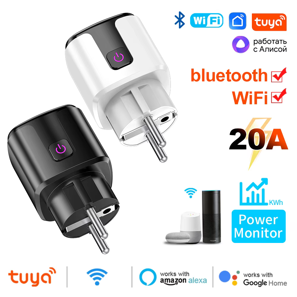 Tuya Smart Life WiFi 20A EU Plug With Power Monitoring Socket Timer Outlet Child Lock Google Home Alice SmartThings Alexa