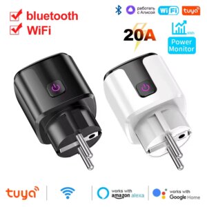 20A AC100-240V Wifi Smart Plug Smart Socket EU Power Monitor Outlet Alexa Google Home Voice Control Tuya Smart Life APP