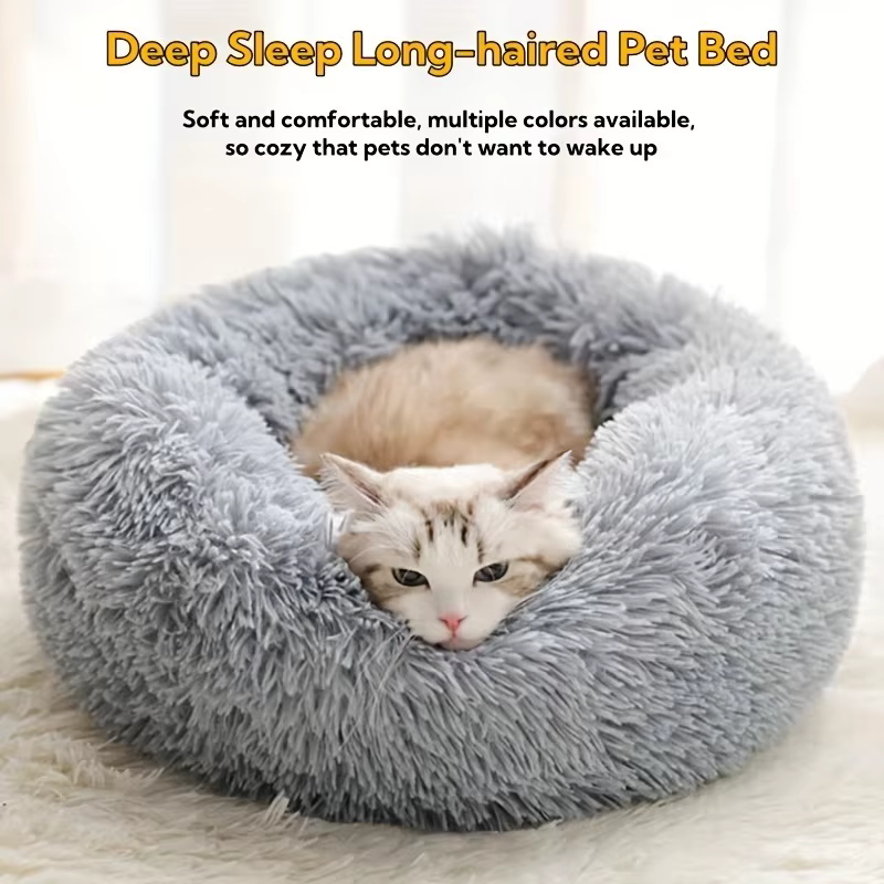 New Luxurious Plush Doughnut Pet Bed, with All-season Thick Polyester Filling, Large-sized Cat Bed and Dog Bed, Medium-sized