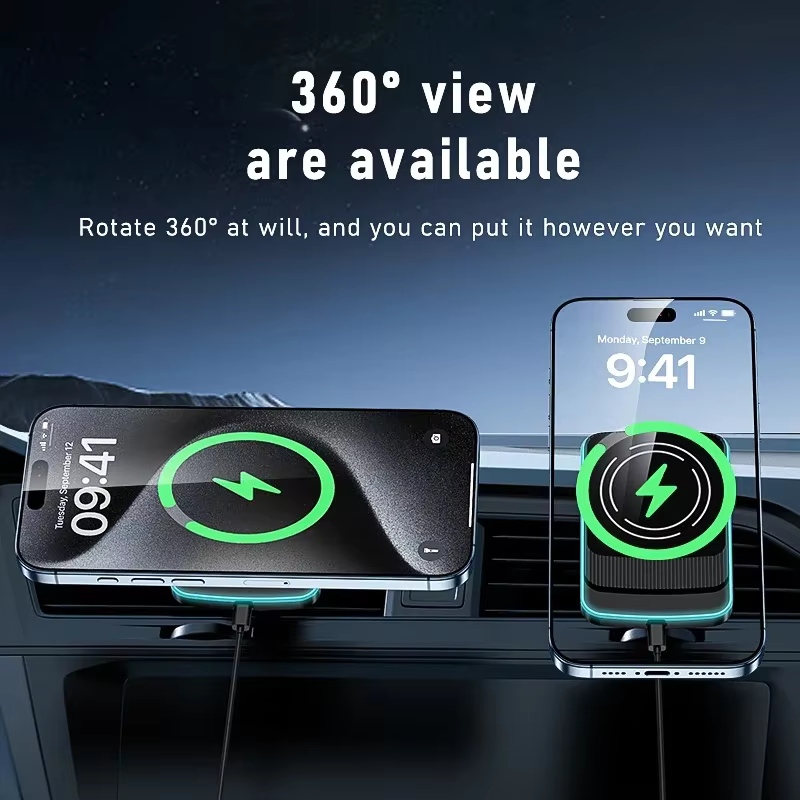 Wireless Car Charger Mount Magnetic Car Holder 15W Fast Charging Car Vent Stand For iPhone 12-17 & Android Phones