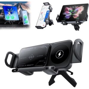Premium Smart Car Wireless Charger 2-in-1, Auto-Grip & Rotating 15W Dual Coil One-Touch 90° Swivel Phone Charging Holder
