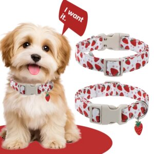 Dog Collar Nylon Adjustable Dog Necklace Cute Strawberry Print For Small Medium Large Dogs Collars Pet Supplies With pendant