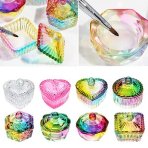 Colorful Crystal Glass Acrylic Powder Liquid Nail Cup Dish Lid Bowl with Cap Manicure Holder Equipment Nail Salon Manicure Tools