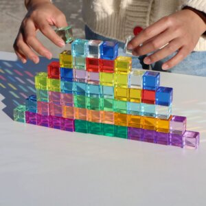16MM High Transparent Tainbow Crystal Acrylic Cube Stacked Gem Blocks For Children To Learn Colorful Light Building Blocks