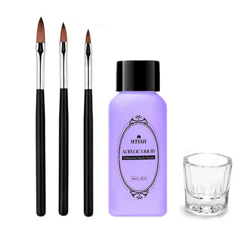 3/5pcs Crystal Liquid Tool Set 40ml Acrylic Liquid Monomer Set With Nail Carving Brushes Glass Cup For Acrylic Nail Extension