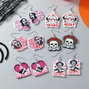 Six pairs of Halloween earrings, European and American ins, dark and funny pink ghost earrings, fashionable and creative letter