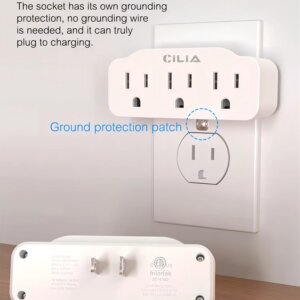 whiht 3-Outlet U.S. Power Strip ,Power Plug Expander with Screw-Mount, Grounded 3-Pin Plug, Compact & Portable for Home/Travel