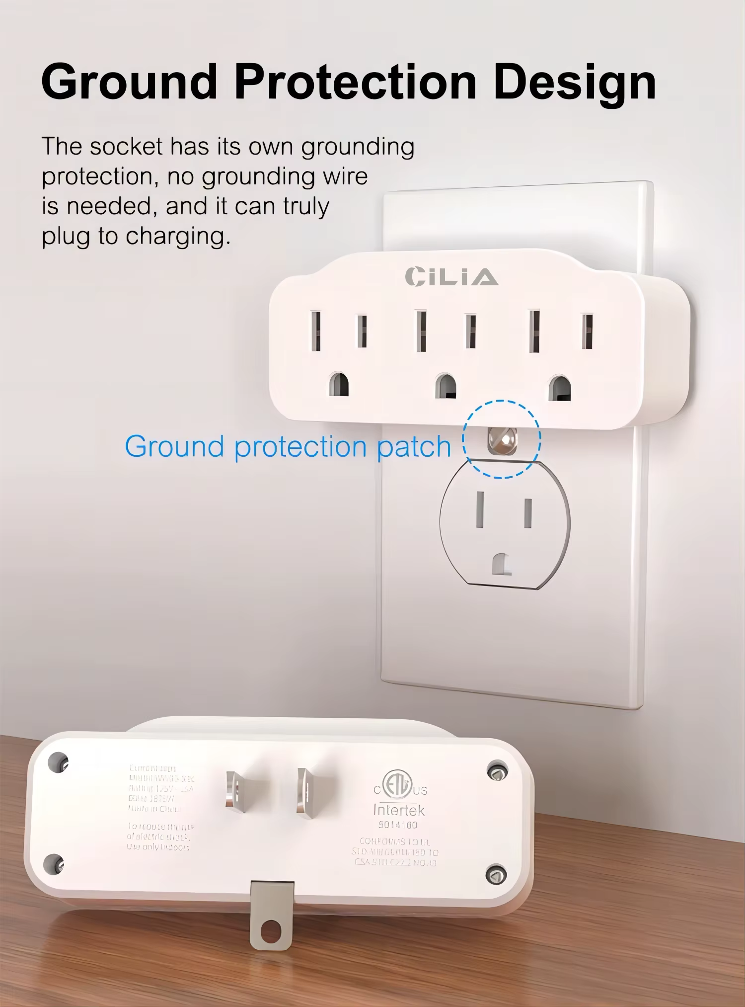 whiht 3-Outlet U.S. Power Strip ,Power Plug Expander with Screw-Mount, Grounded 3-Pin Plug, Compact & Portable for Home/Travel