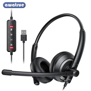 AWATRUE EH05 Wired USB Headset with Noise Cancelling Microphone Lightweight in-Line Control Enhanced Sound for PC Laptop