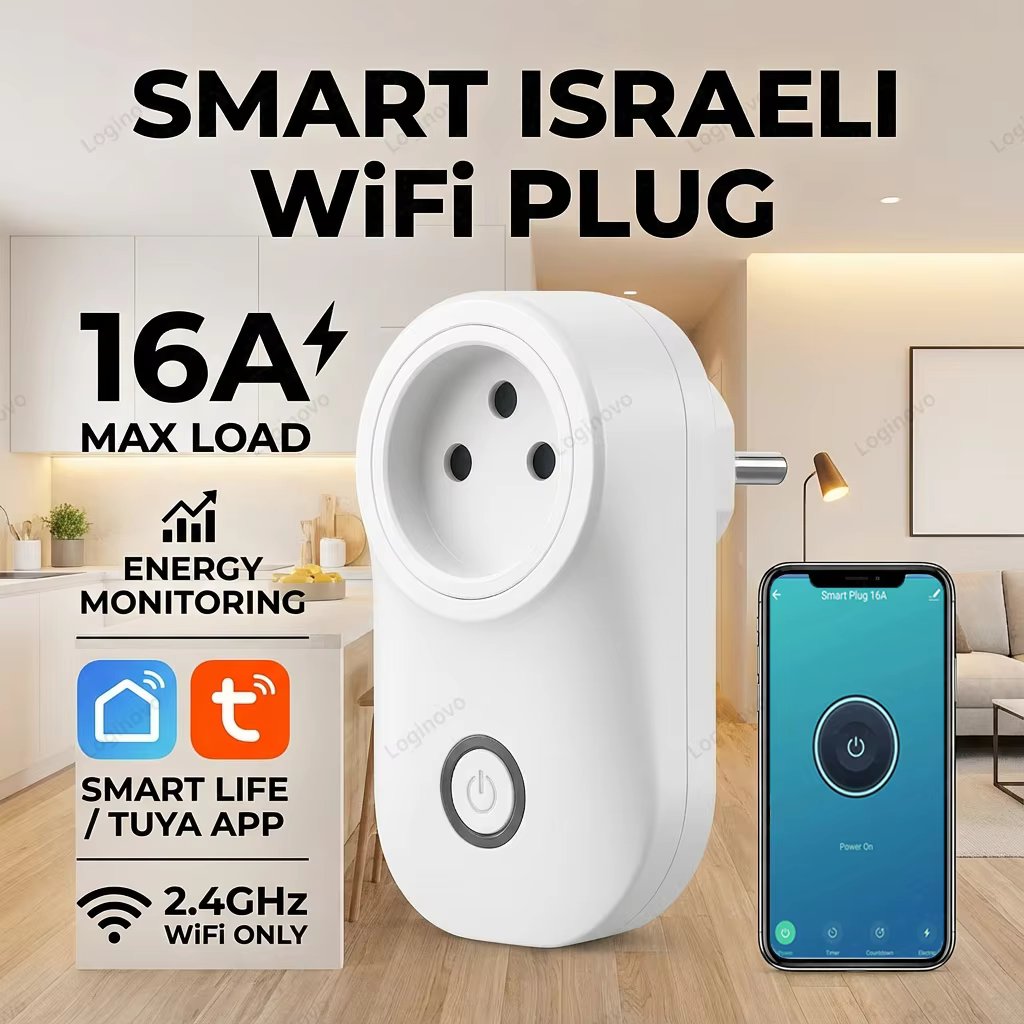 Tuya Smart Wifi Socket 16A Power Monitor Israel Plug Light Switch Remote Control Outlet Compatible with Alexa Google Assistant
