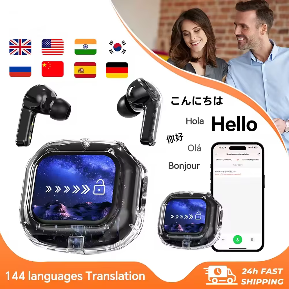 Ai translation earphones with touch screen, intelligent wireless Bluetooth earphones, HiFi real-time translation earbuds