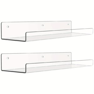 2PCS Clear Acrylic Floating Wall Shelves-Versatile Storage Solution for Bedroom Living Room Bathroom and Kitchen