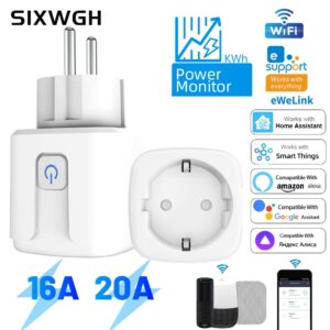 SIXWGH Wifi eWeLink Smart Socket 16A EU Remote Control Timer Power Monitoring Voice Assistant For Google Home Alexa