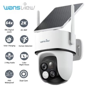 Wansview 2K Surveillance Dual Lens Wifi Camera Outdoor Wireless PTZ Security IP Camera Motion Detection HD Color Night Vision