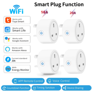 Tuya Smart Socket WiFi 20A UK Plug 3pin Adapter 16A Home Alexa Voice Control With Energy Monitering Timer Function Power Outlet