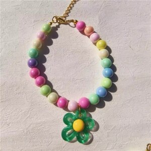 Pet Flower Bead Necklace Accessories Cat Bichon Yorkshire Dog Small Dog Collar Neck Ring Decoration
