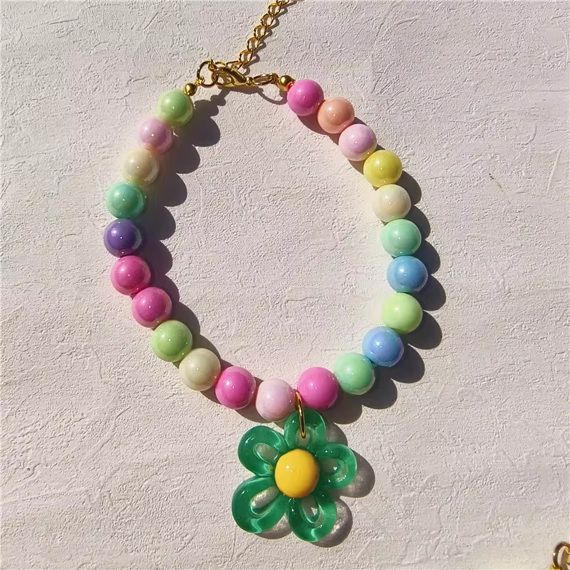 Pet Flower Bead Necklace Accessories Cat Bichon Yorkshire Dog Small Dog Collar Neck Ring Decoration