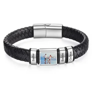 Custom Photo Bracelet for Men Personalized Picture Bracelet Leather Engraved Name Bracelet Jewelry Gift for Men Boy Husband