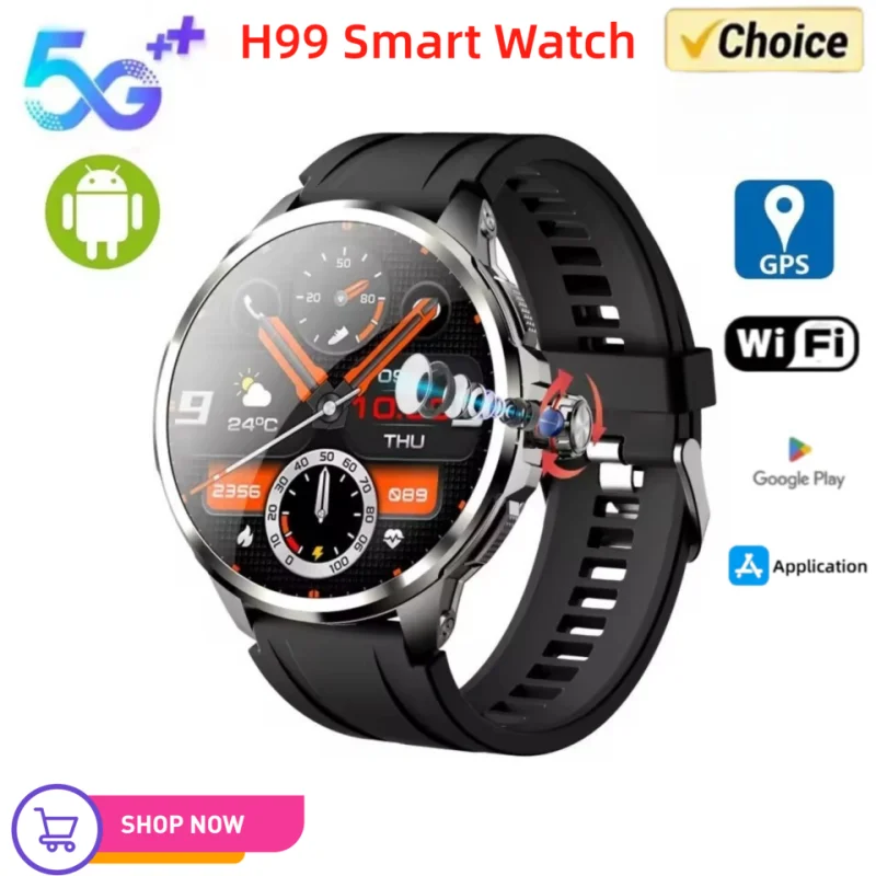 H99 Smart Watch 5G LTE Android 10.0 190° Rotary Camera insert Sim Card Google Play App Download GPS WIFI Heart Rate Smartwatch