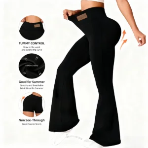 Women's Spring Summer Leggings, High Waisted Flared Pants, Elegant Black Elastic Slim Fit Yoga Pants, Suitable for Casual Wear
