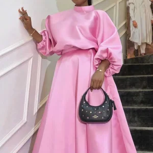 Two-piece Set Women Autumn Clothes Long Sleeve Blouse and Dress Satin Pleated Skirt Chic Elegant Sets Wholesale Dropshipping