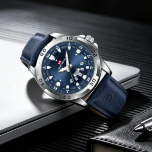VA VA VOOM Business Quartz Watch Men Silver Case Steel Watch 3Bar Leather Strap Sunday Date Enlarged Men's Timing Watches Reloj