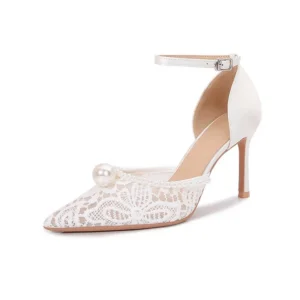 2026 French New One-word Bag Head Hollow Mesh Pearl High-heeled Women's Sandals