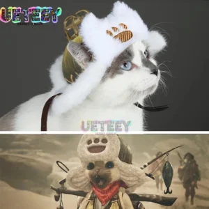 UETEEY Cos Athos Monster Hunter Hat Wilds MHWilds Olivia Palico Cosplay Cat Hat MHW Elite Long-haired Palico for Pets Cats