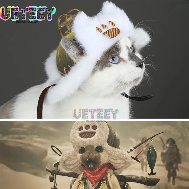 UETEEY Cos Athos Monster Hunter Hat Wilds MHWilds Olivia Palico Cosplay Cat Hat MHW Elite Long-haired Palico for Pets Cats