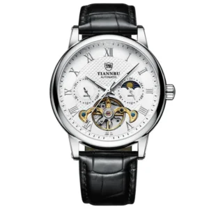 Automatic Mechanical Men's Watch with Luminous Hand Leather Band Waterproof Fashion and Sporty Style Sun Pattern High Quality