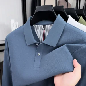 Men's fashion 100 pure cotton long sleeved polo shirt business casual wear comfort breathab high-end top both inside outside