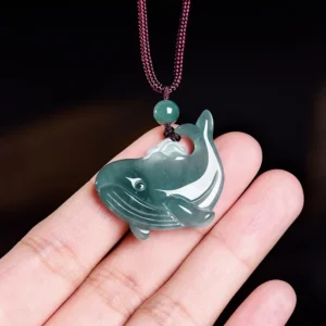 Natural Burmese Jadeite Whale Pendant Necklace Accessories Real Jade Charm Carved Amulet Jewelry Gemstone Gifts for Women