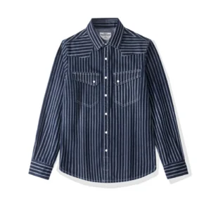 Men's thickened long-sleeved denim shirt heavyweight workwear double pocket lapel loose shirt spring and autumn jacket