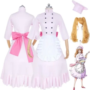 Anime Three Family Charlotte Pudding Cosplay Costume Chef Uniform Pink Maid Dress Wig Woman Sexy Halloween Christmas Suit